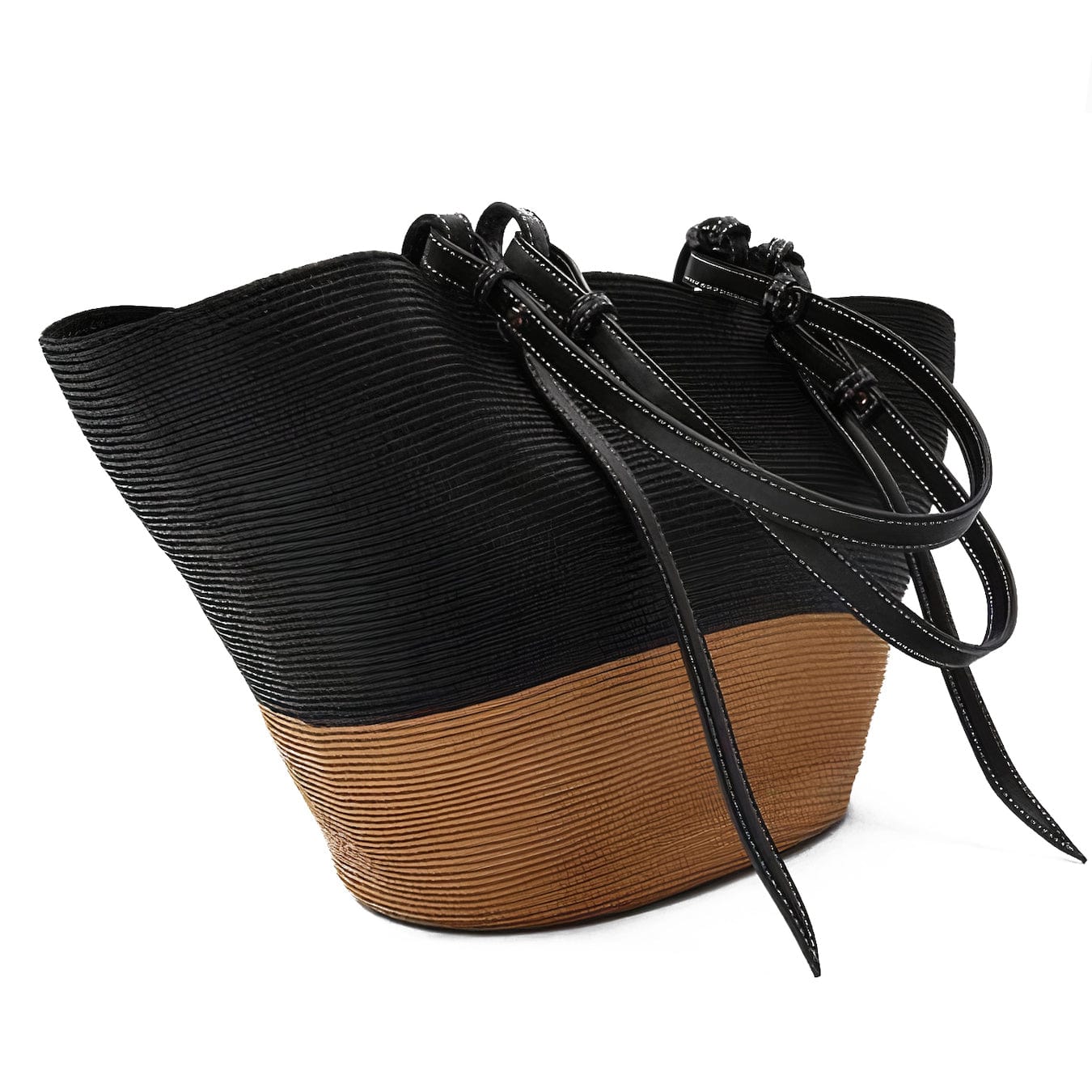 Cabas en Paille Tressée Noir - Collection Élégance