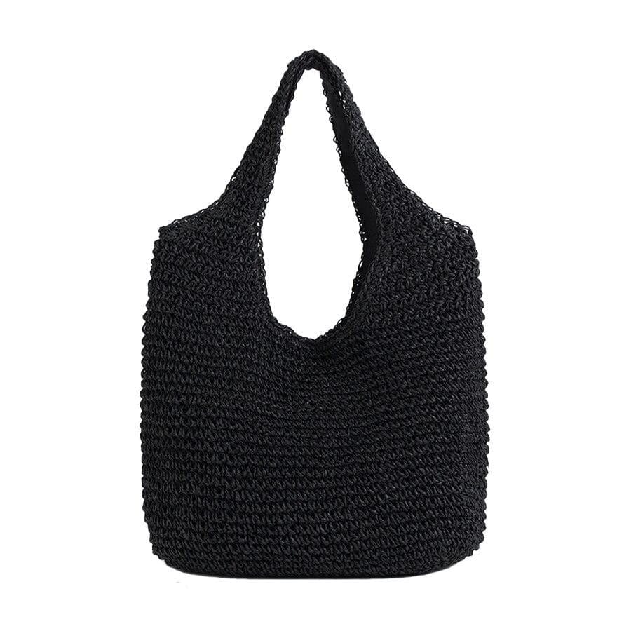 Cabas Paille Noir - Collection Élégance
