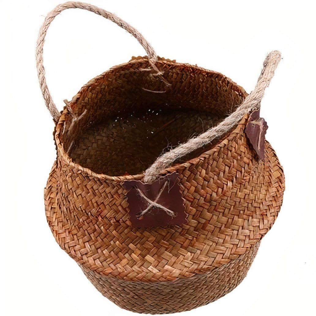 Cache-Pot en Osier avec Anses en Cuir Petit format (22 cm x 20 cm)