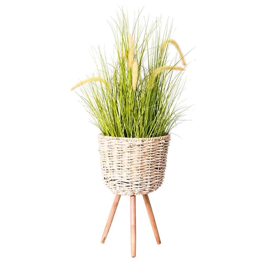 Cache Pot en Osier avec Pieds en Bois