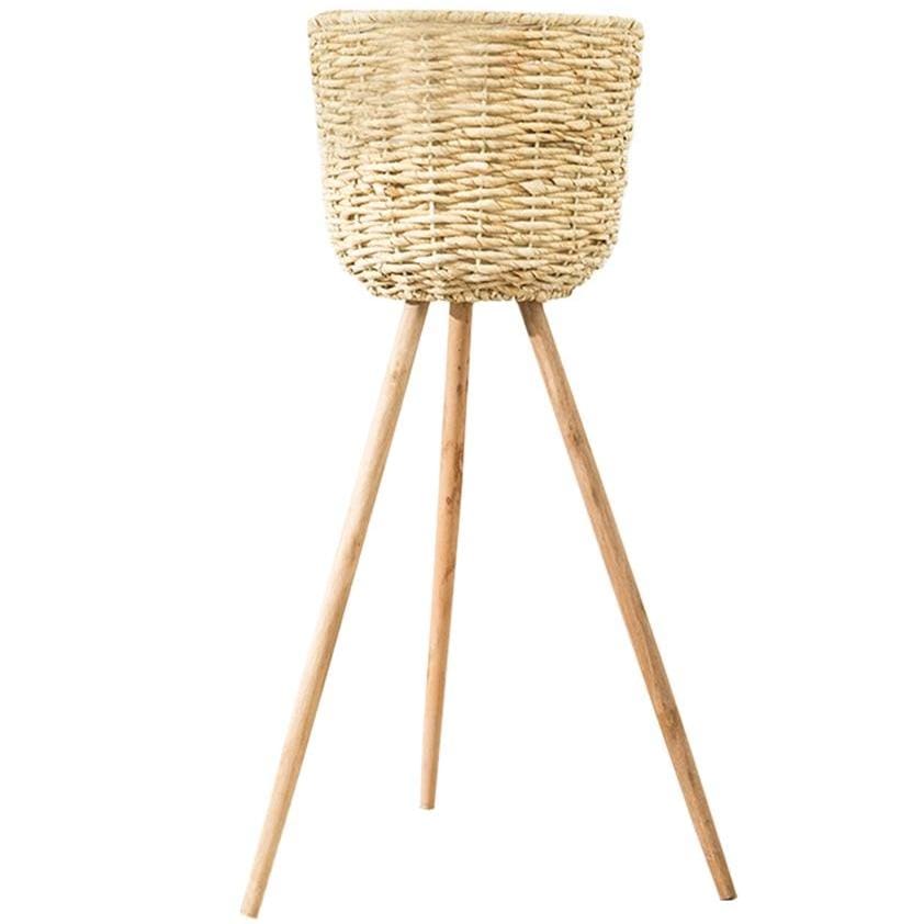 Cache Pot en Osier avec Pieds en Bois Grand format (26 cm x 69 cm)