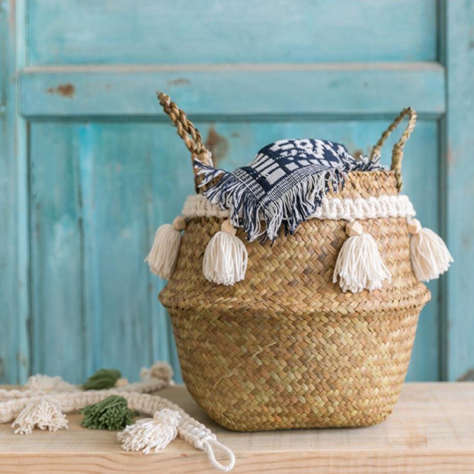 Cache Pot En Osier Avec Pompon