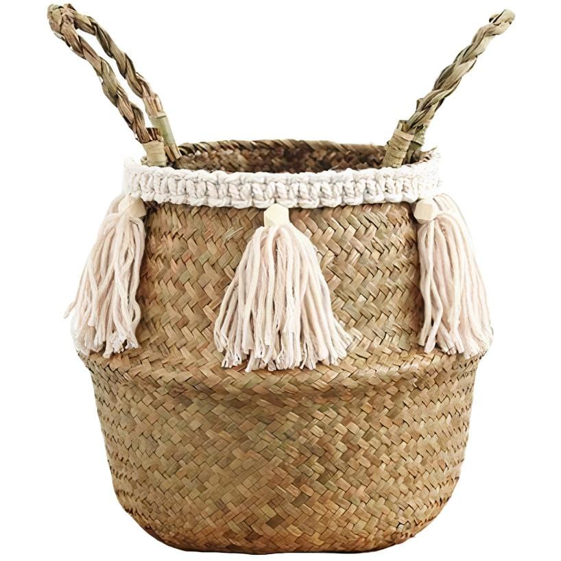 Cache Pot En Osier Avec Pompon Petit format (23 cm x 20 cm)