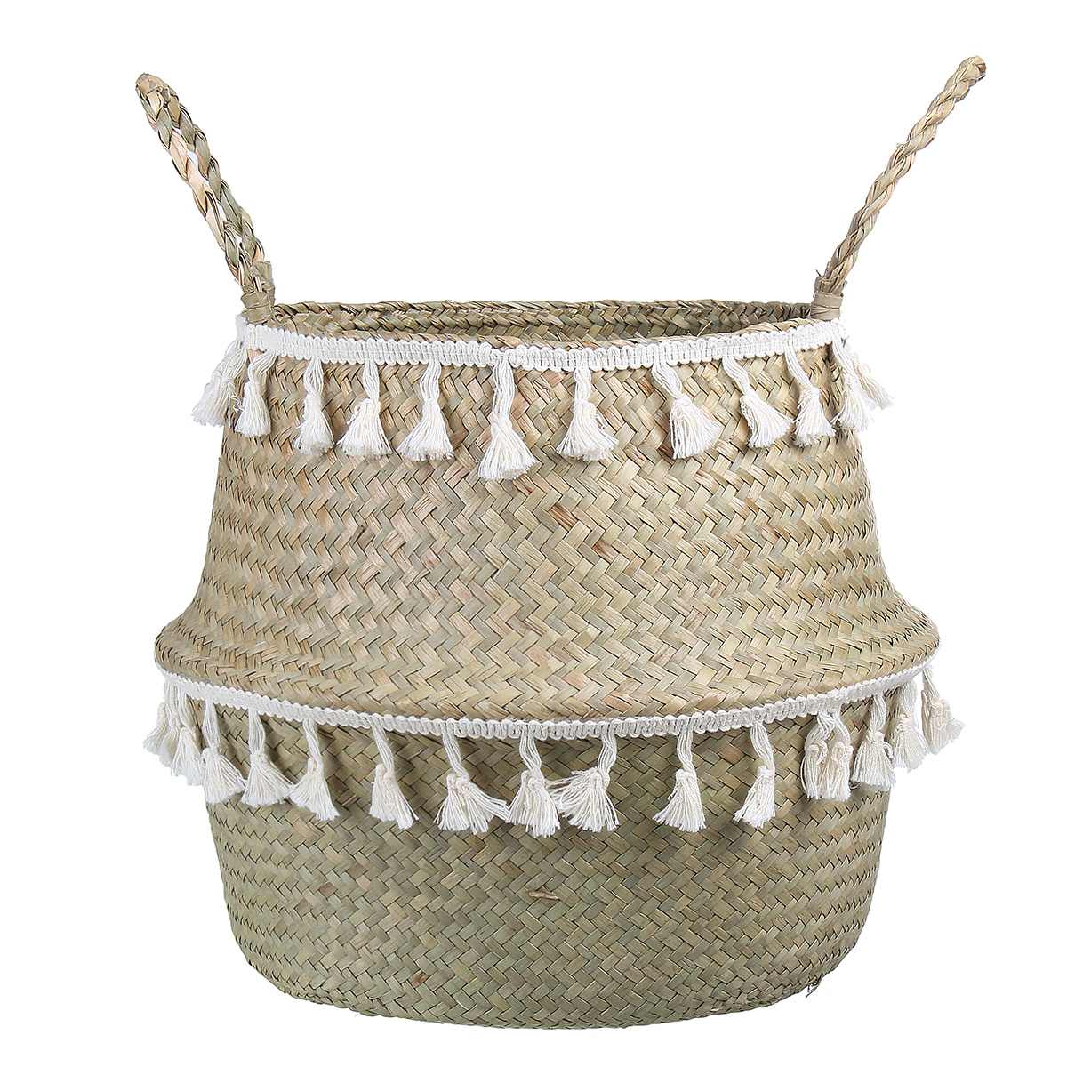 Cache Pot en Osier avec Pompons Tout petit format (16 cm x 13 cm)