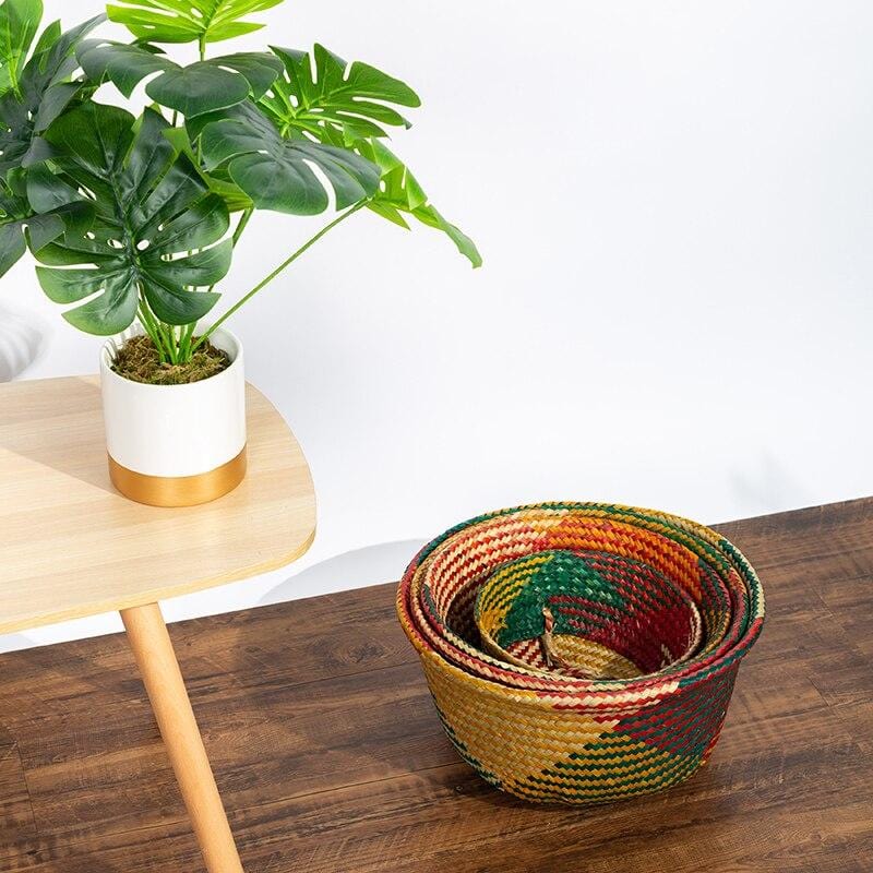 Cache Pot en Osier Tressé Multicolore