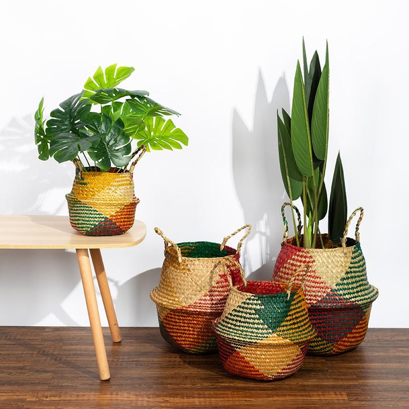 Cache Pot en Osier Tressé Multicolore
