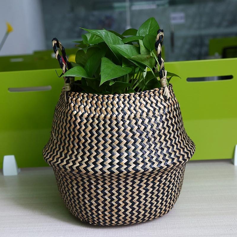 Cache Pot en Osier Tressé Noir