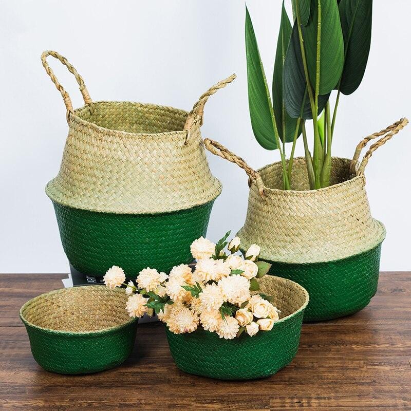 Cache Pot en Osier Tressé Vert naturel