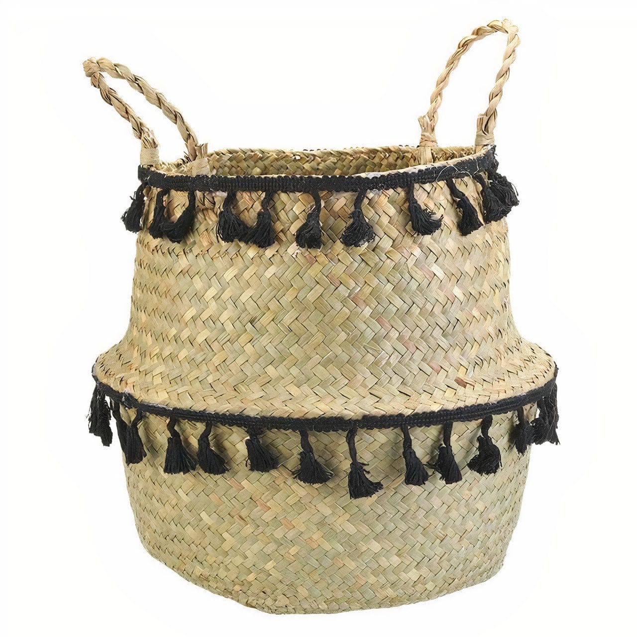 Cache Pot Osier avec Petits Pompons Tout petit format (16 cm x 13 cm)