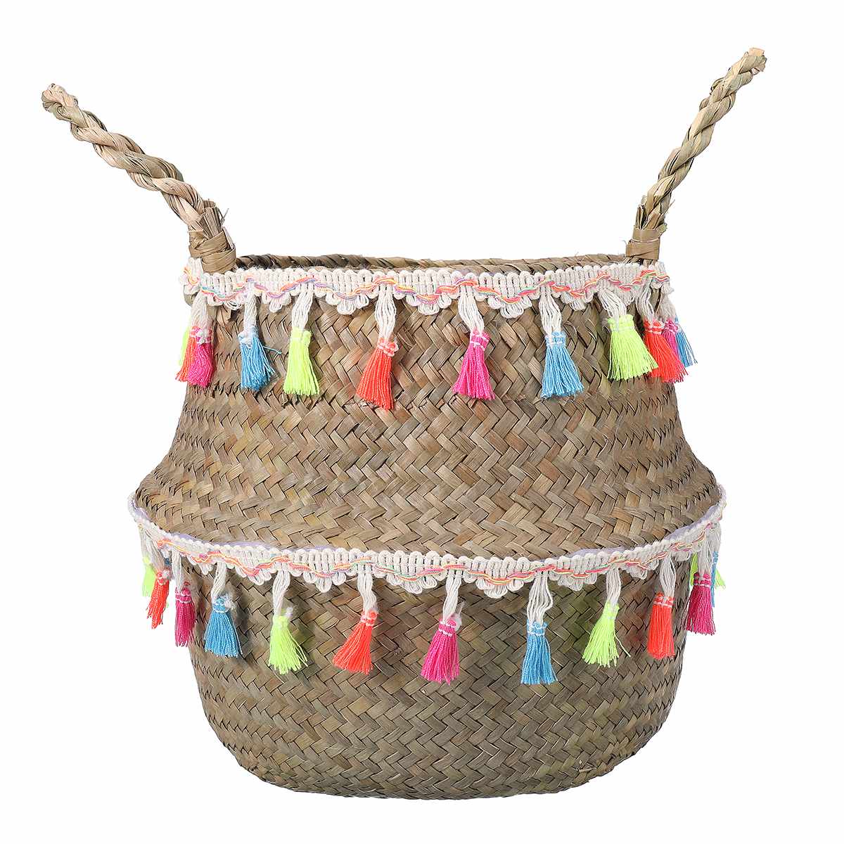 Cache Pot Rétro en Osier Multicolore Tout petit format (16 cm x 13 cm)