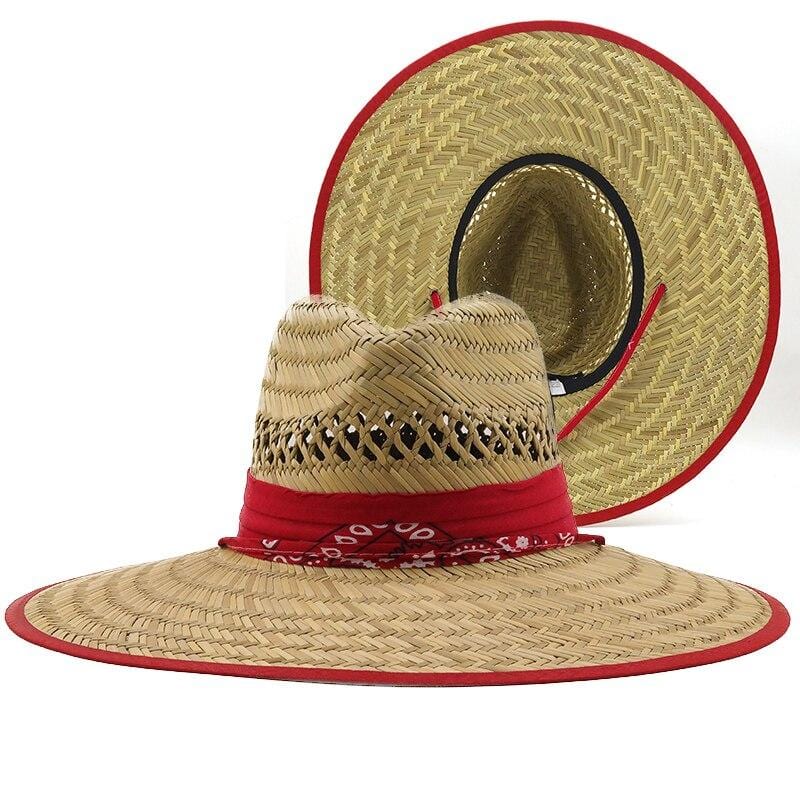 Chapeau de Paille Élégant Avec Ruban Rouge