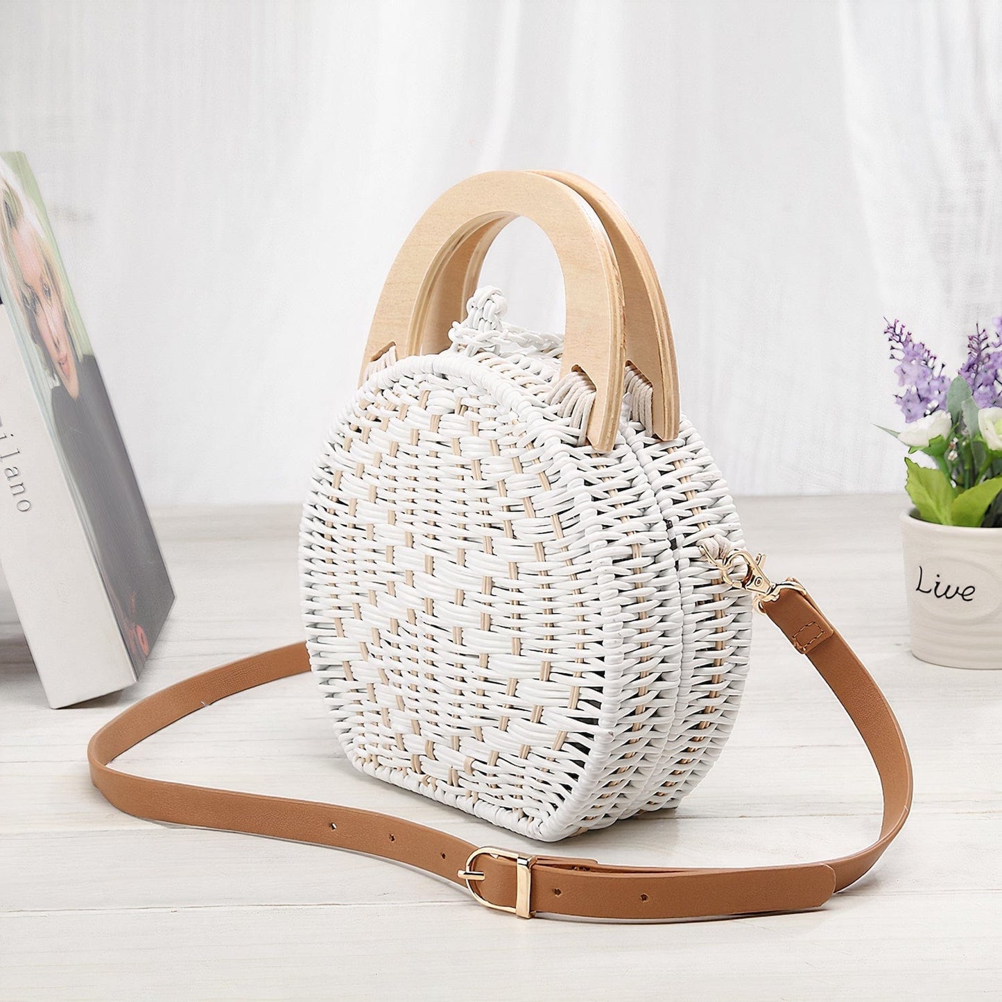 Sac à Main Blanc en Osier Chic