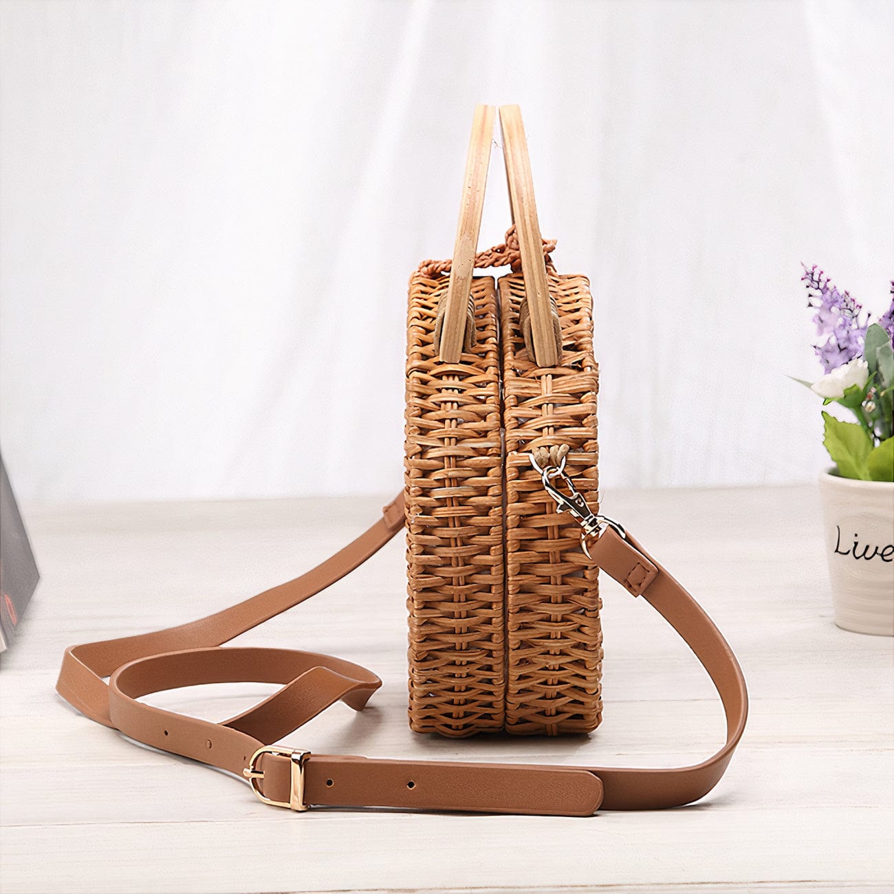 Sac à Main en Osier avec Anses en Bois