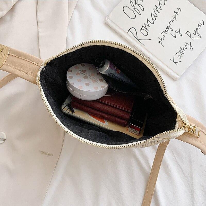 Sac à Main en Paille avec Fermeture Éclair Beige