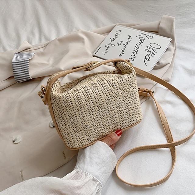 Sac à Main en Paille avec Fermeture Éclair Beige
