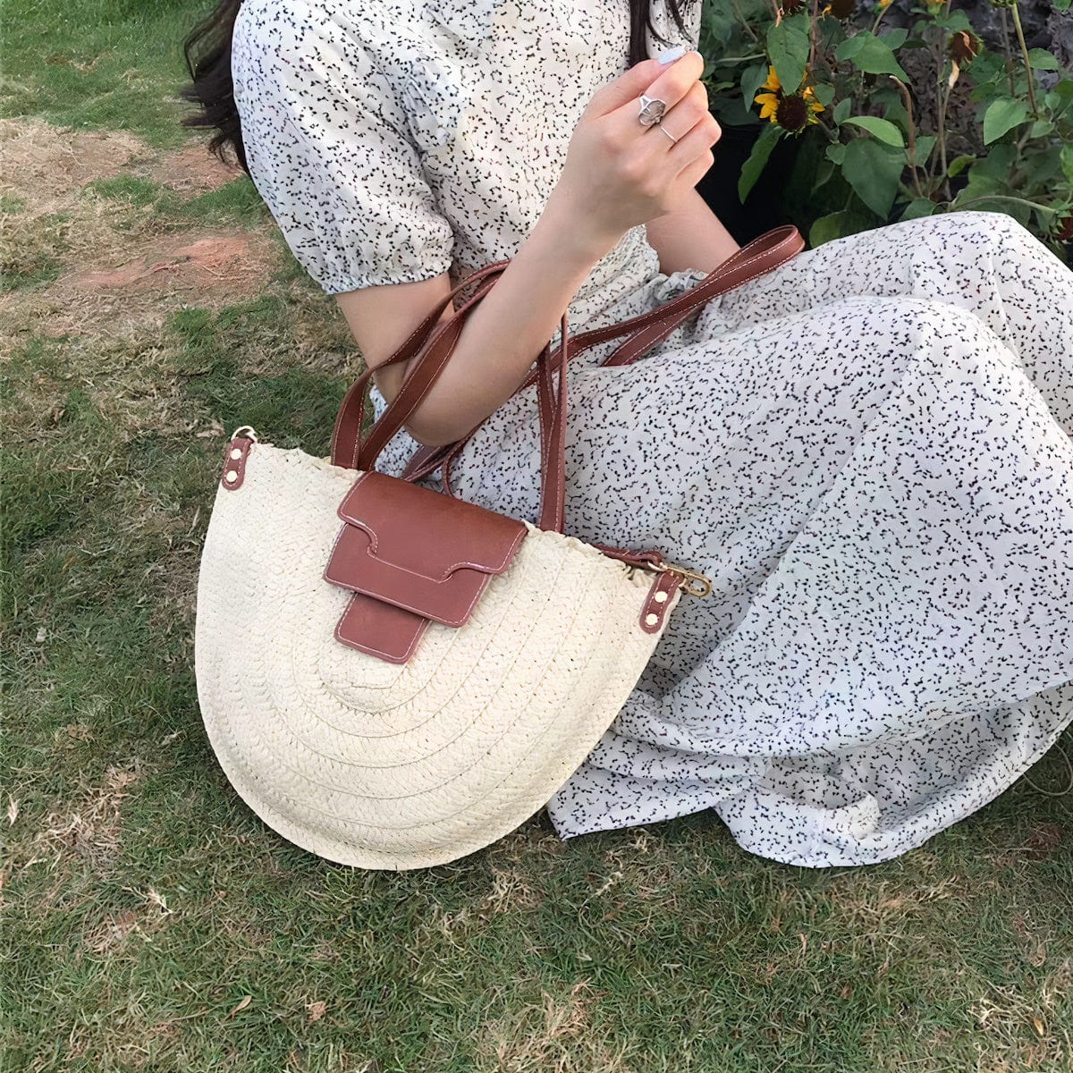 Sac à Main en Paille Demi Cercle