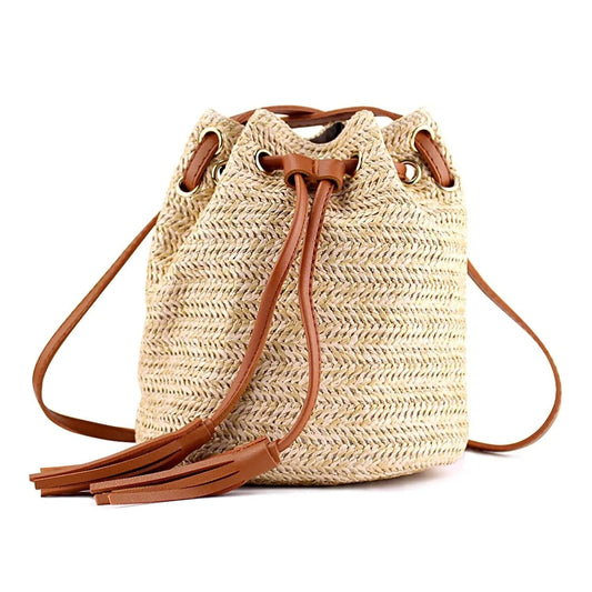 Sac à Main en Paille Tressée Seau