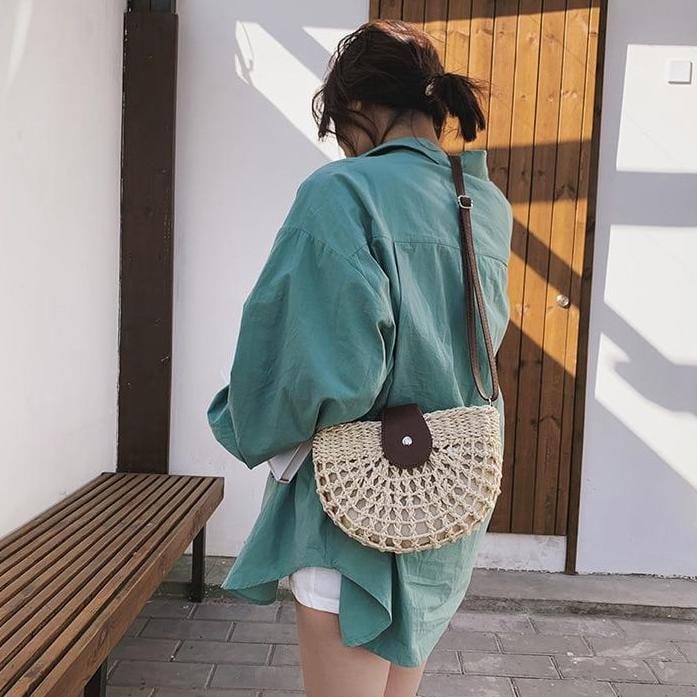 Sac à Main Paille Bi Matière avec Bandoulière - Collection Été Essentials