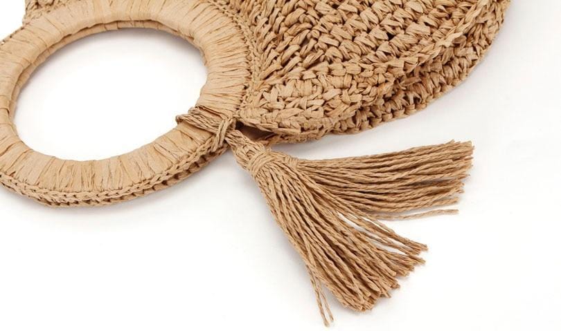 Sac de Plage Rond en Paille avec Pompon