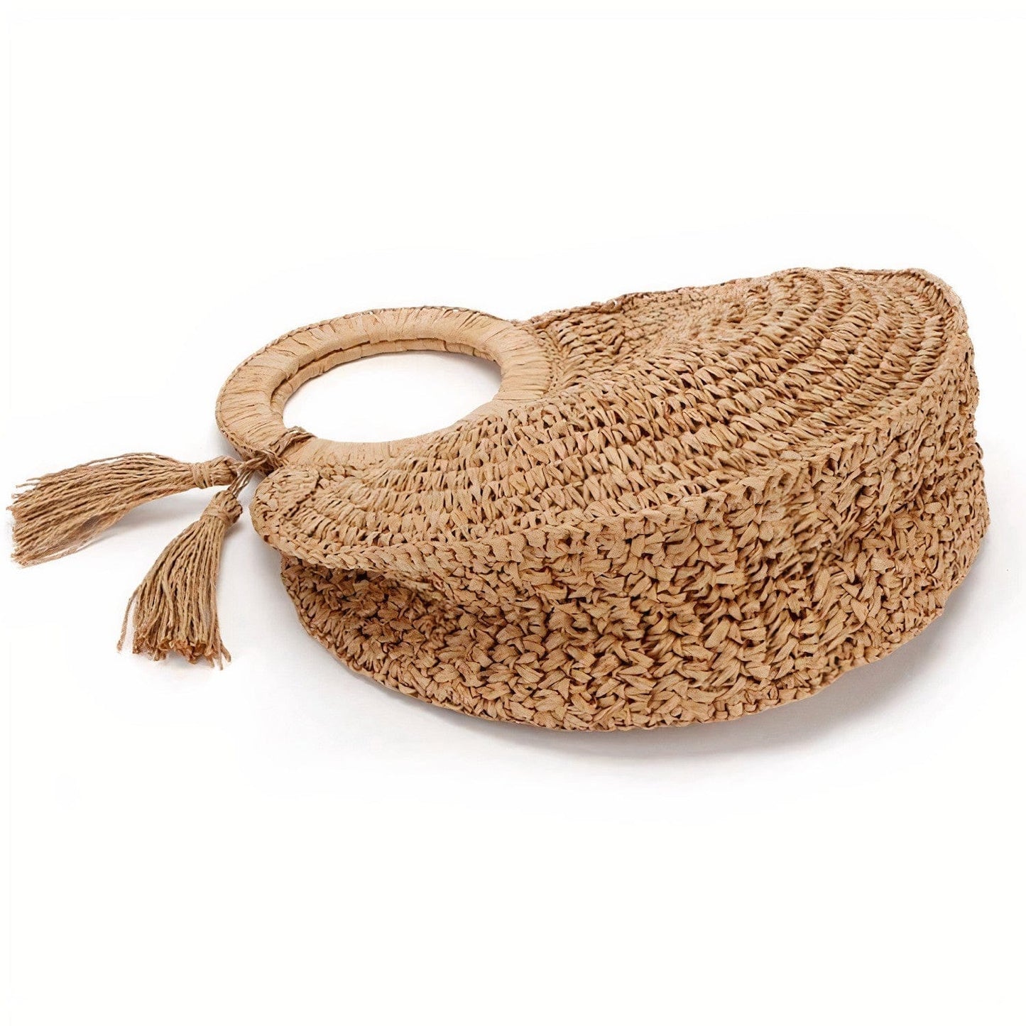 Sac de Plage Rond en Paille avec Pompon