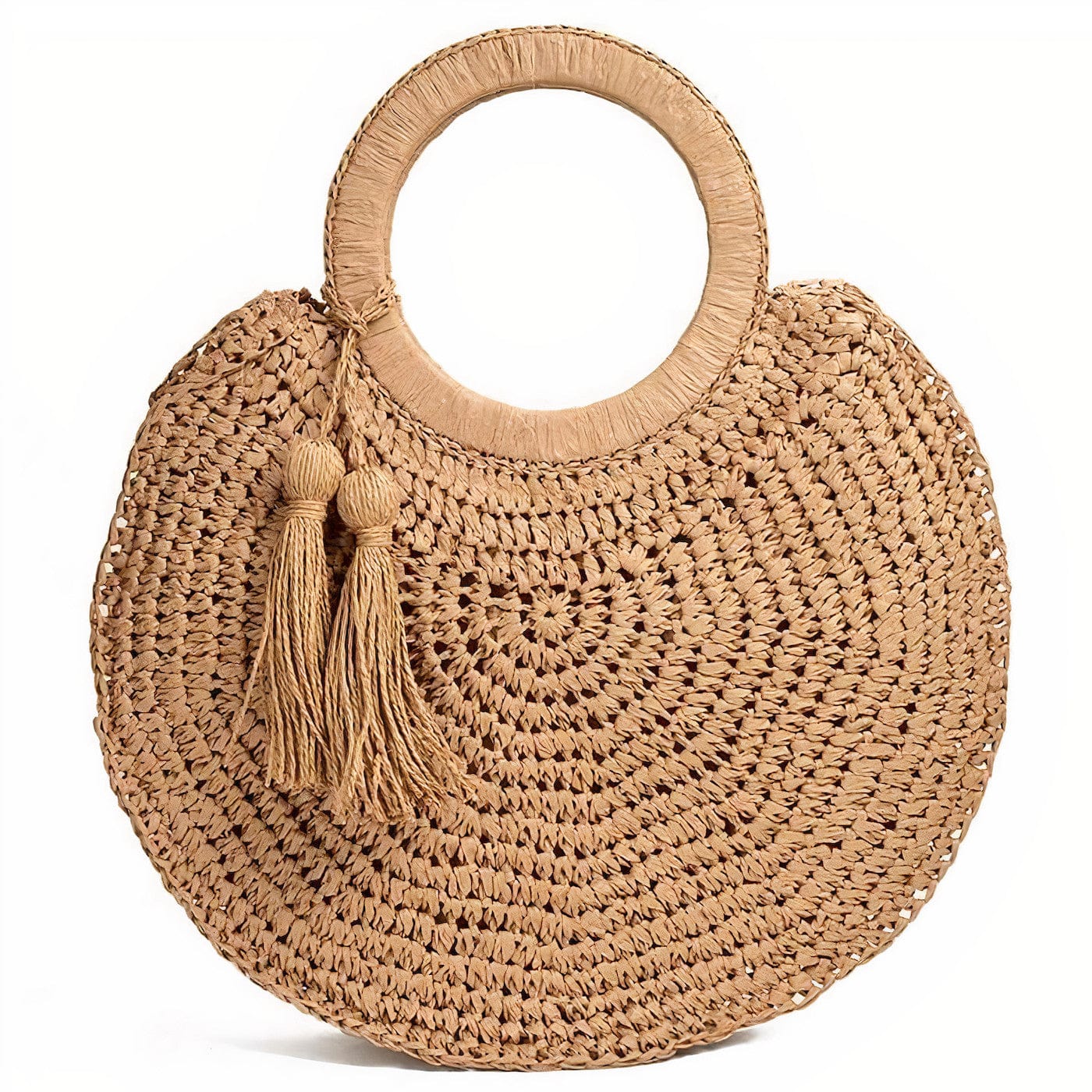 Sac de Plage Rond en Paille avec Pompon
