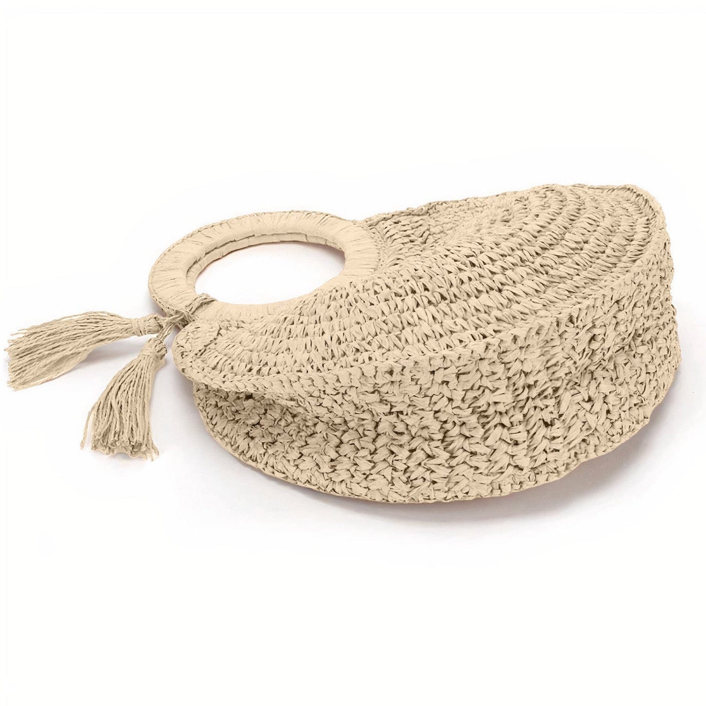 Sac de Plage Rond en Paille avec Pompon