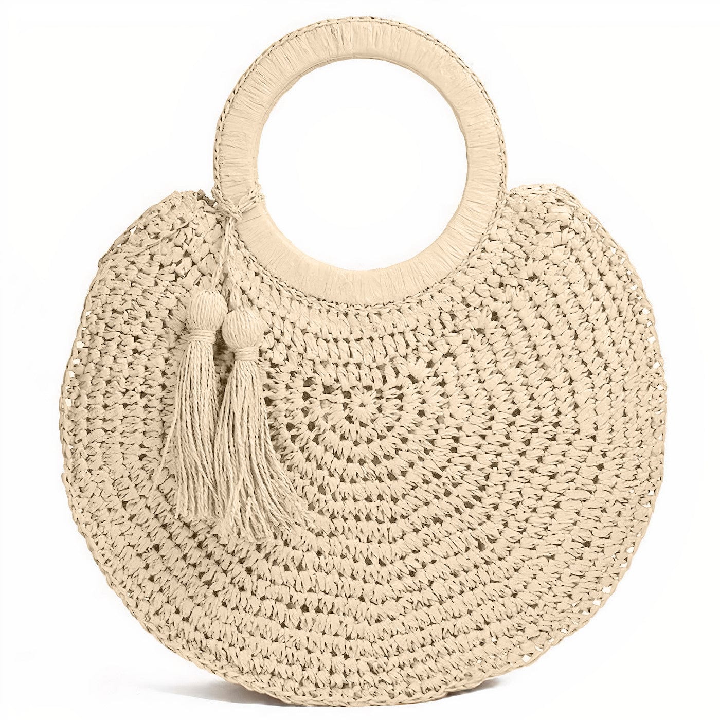 Sac de Plage Rond en Paille avec Pompon