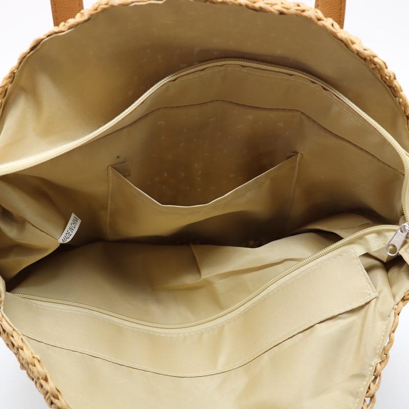 Sac Rond en Paille avec Anses en Cuir