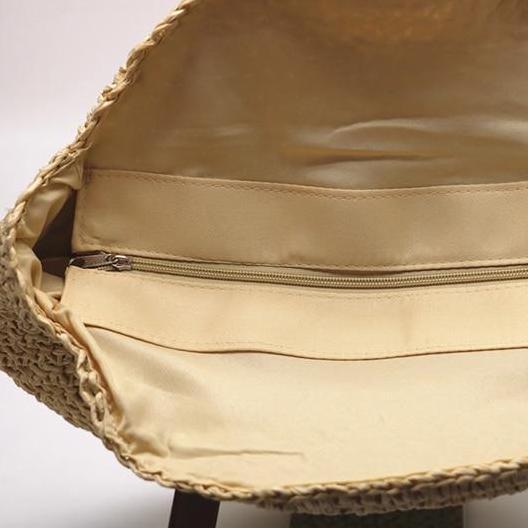 Sac Rond en Paille avec Anses en Cuir