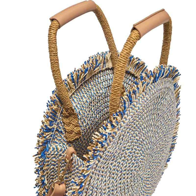 Sac Rond en Paille et Cuir Naturel