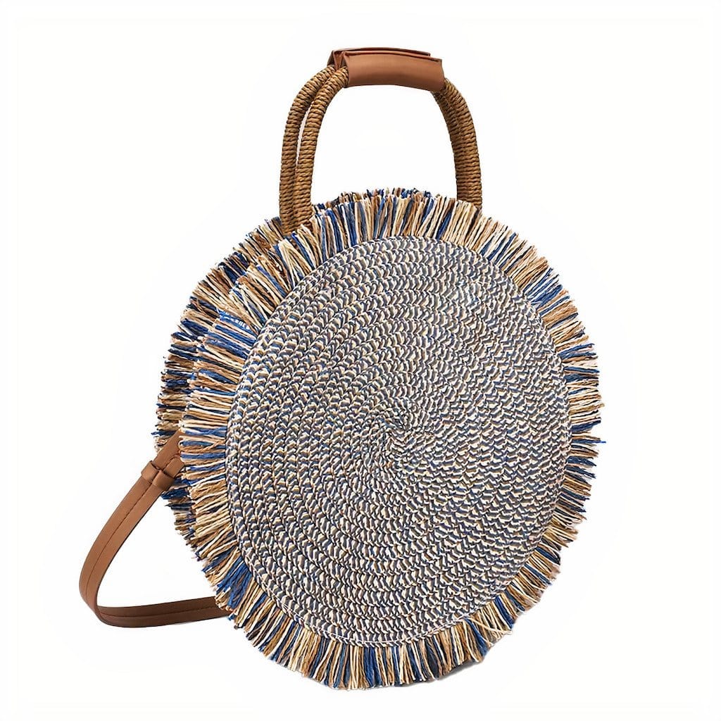 Sac Rond en Paille et Cuir Naturel