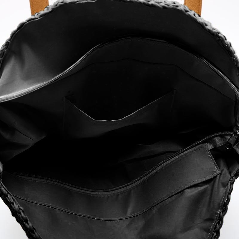 Sac Rond en Paille Noir chic