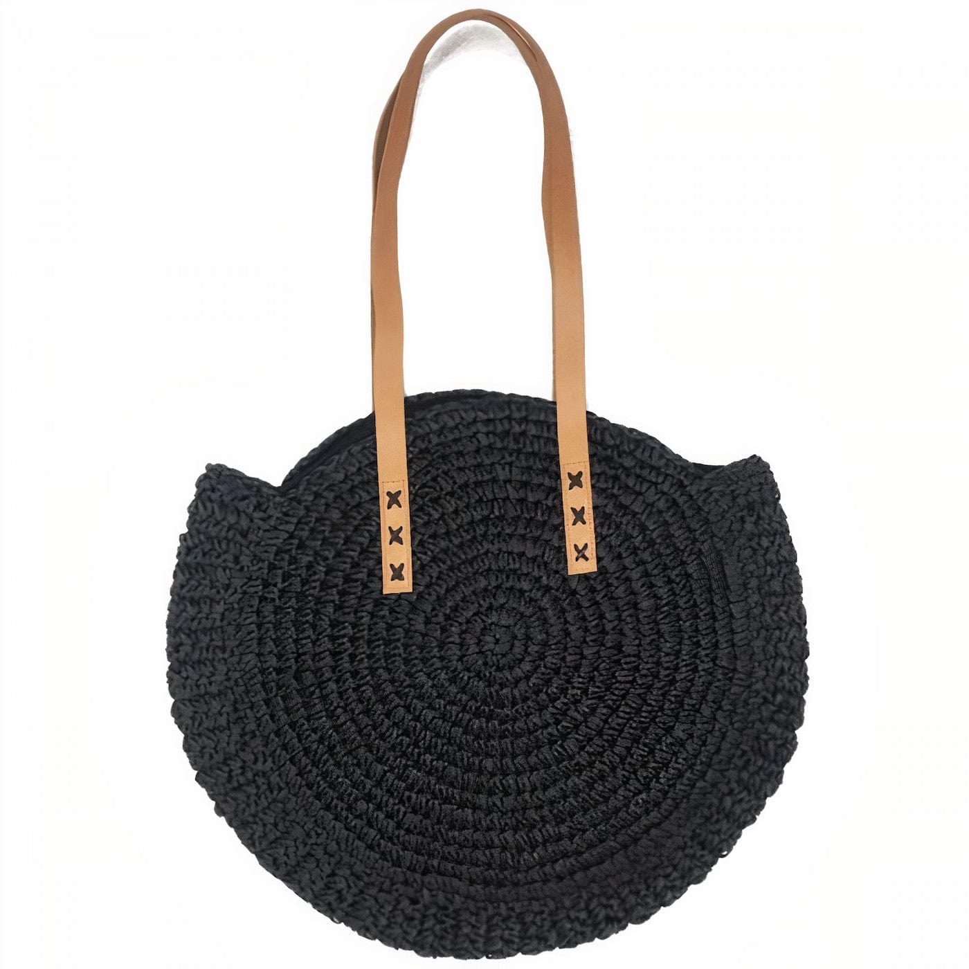 Sac Rond en Paille Noir chic