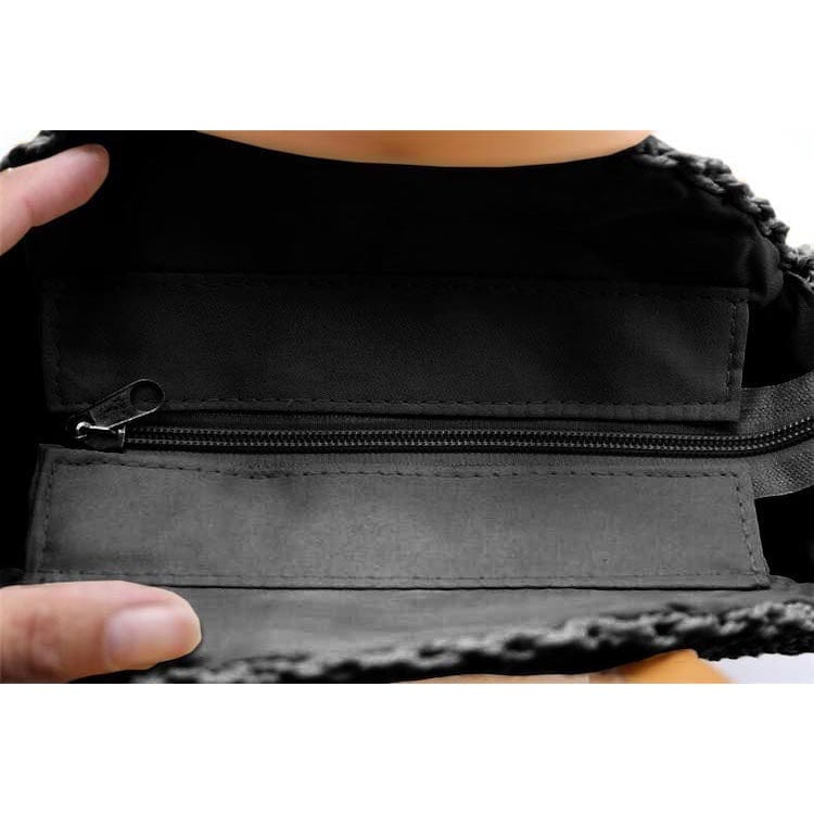 Sac Rond en Paille Noir Petite Taille