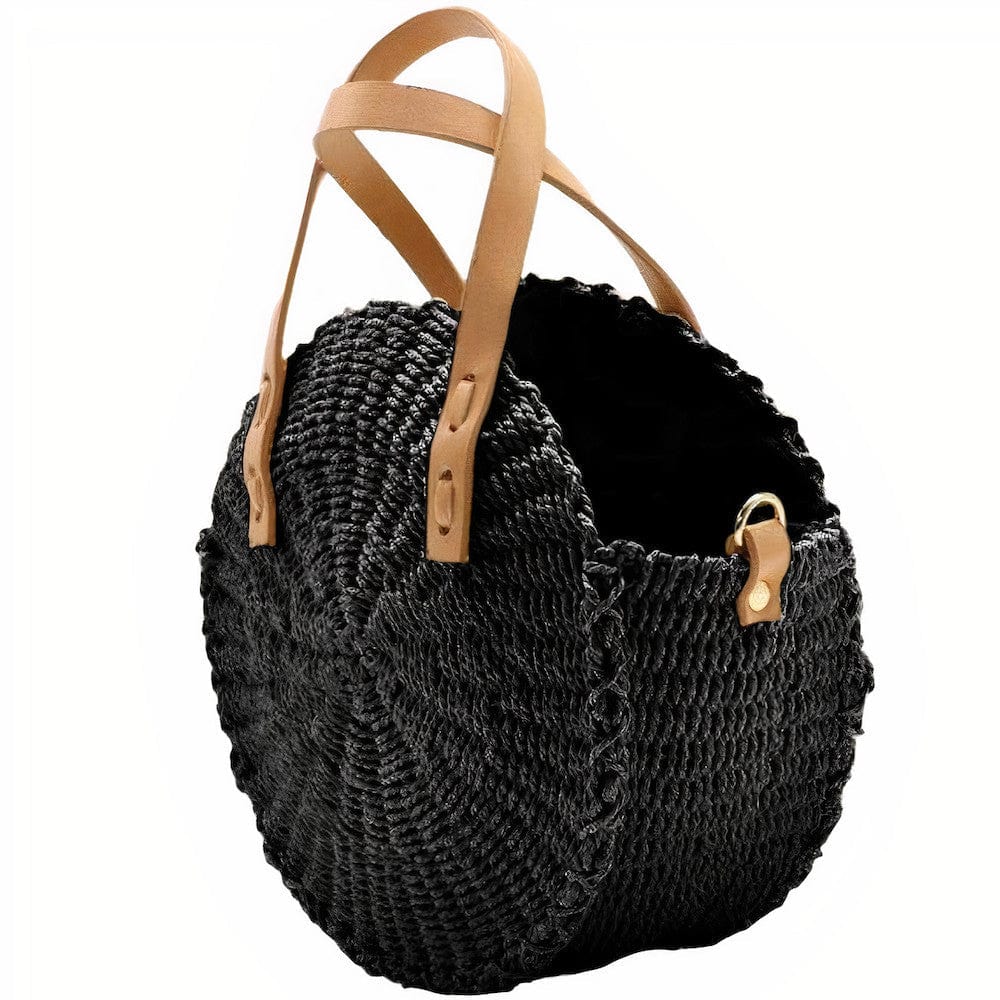 Sac Rond en Paille Noir Petite Taille