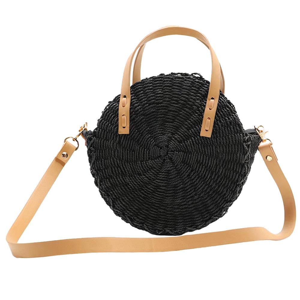 Sac Rond en Paille Noir Petite Taille