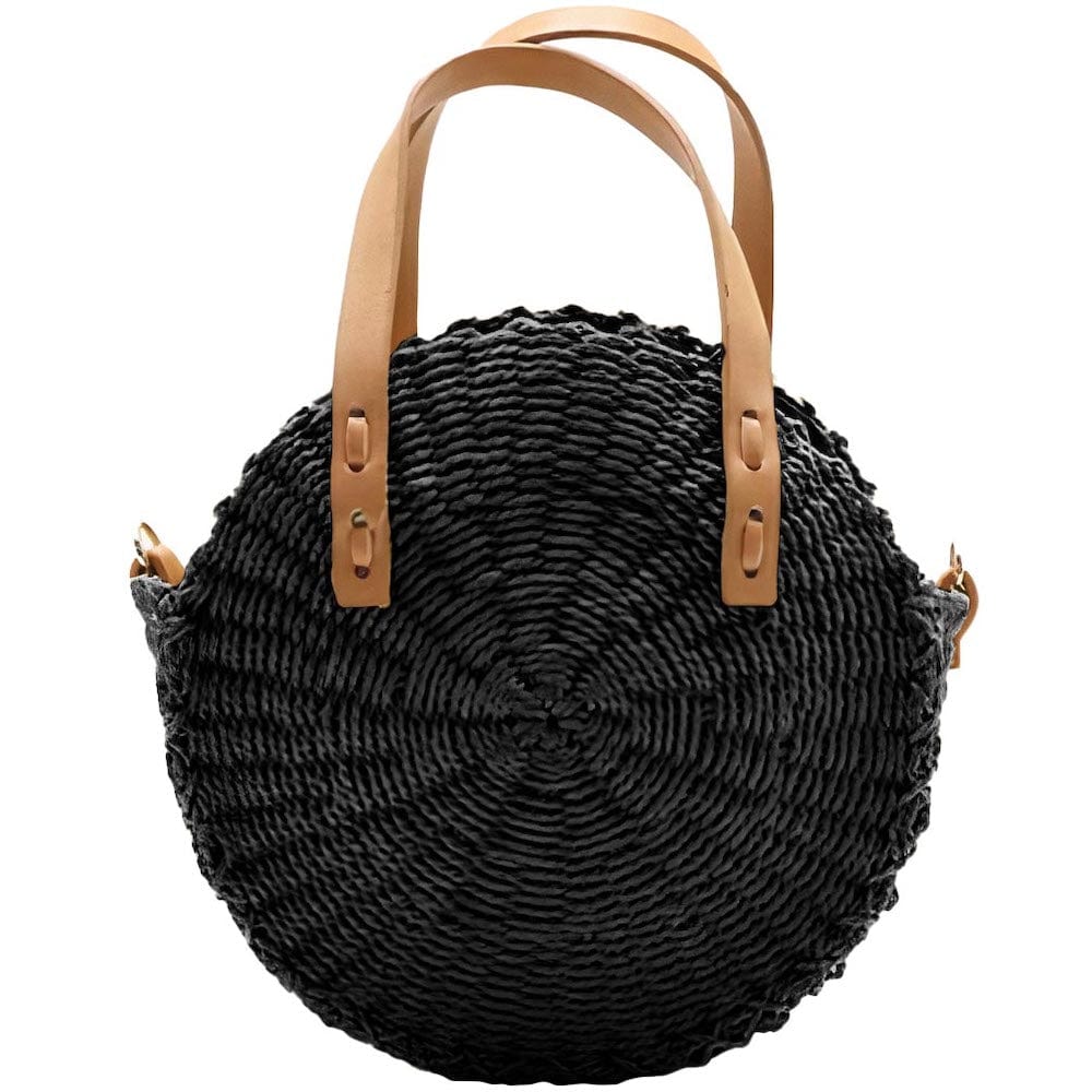 Sac Rond en Paille Noir Petite Taille