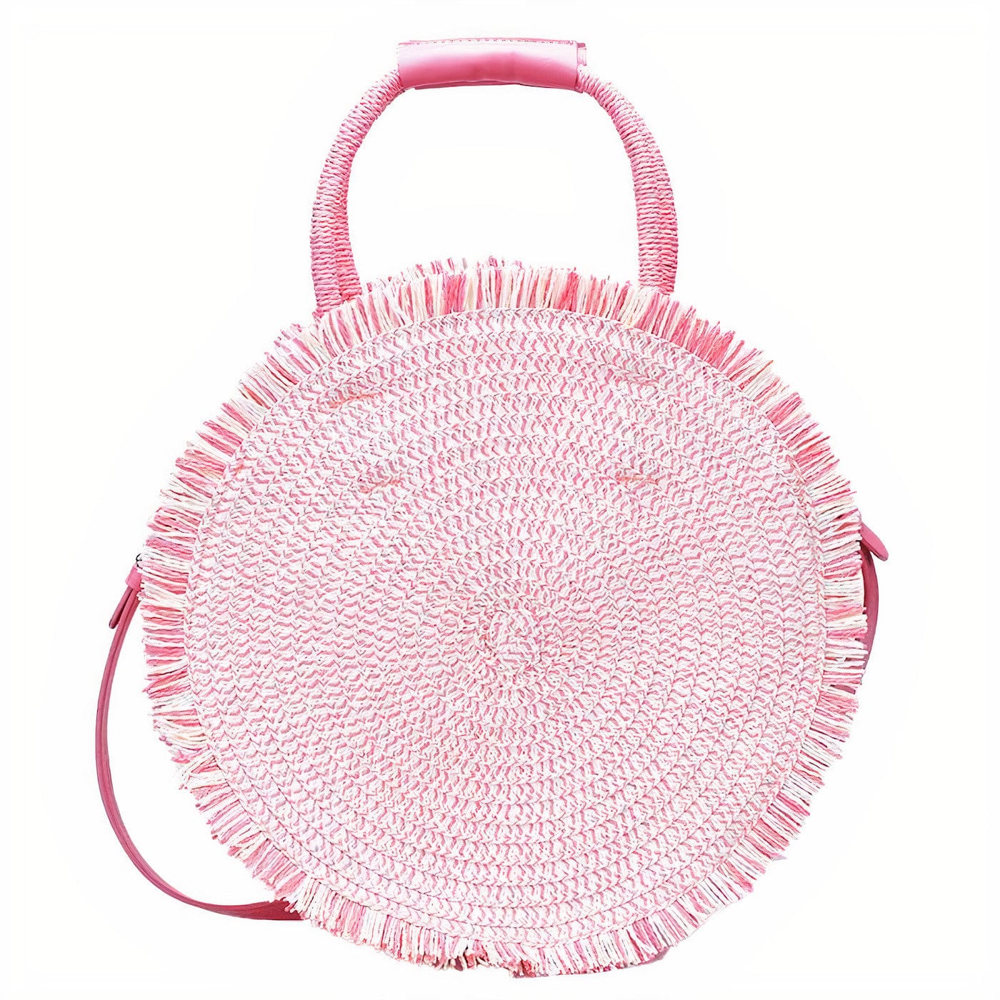 Sac Rond en Paille Rose Éclatante