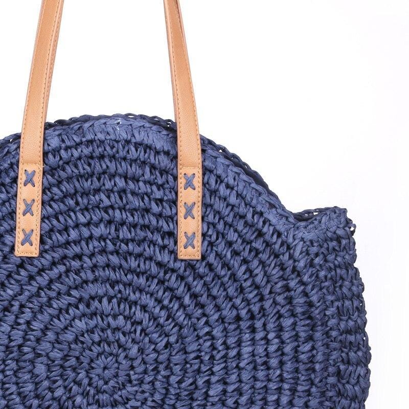 Sac Rond Paille Bleu Marine - Collection Exclusive