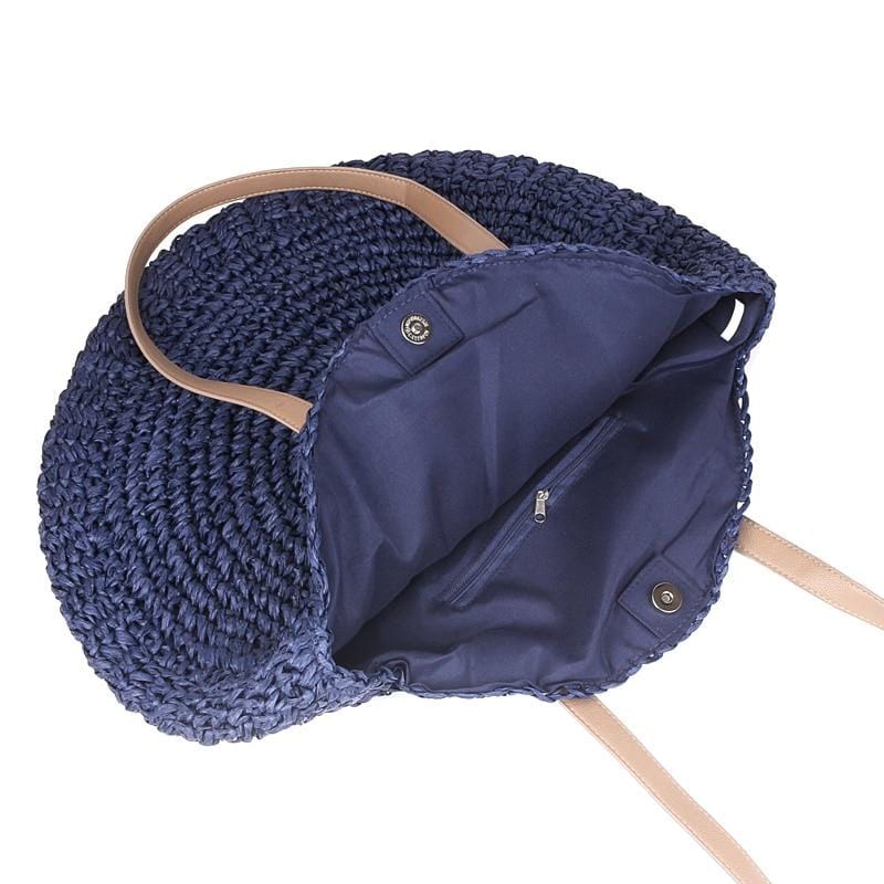 Sac Rond Paille Bleu Marine - Collection Exclusive
