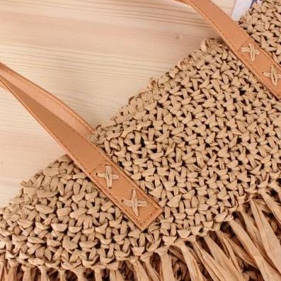 Sac Rond Paille Frangé