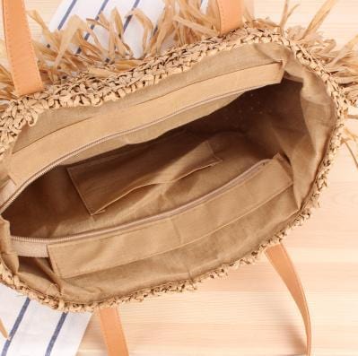 Sac Rond Paille Frangé