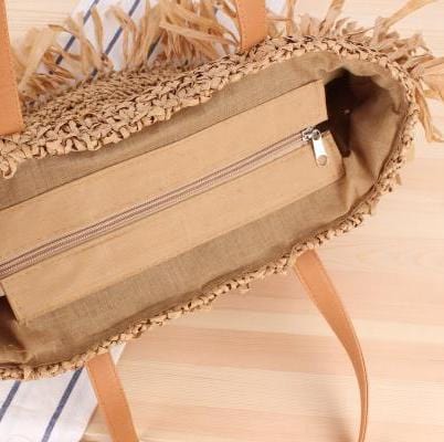 Sac Rond Paille Frangé