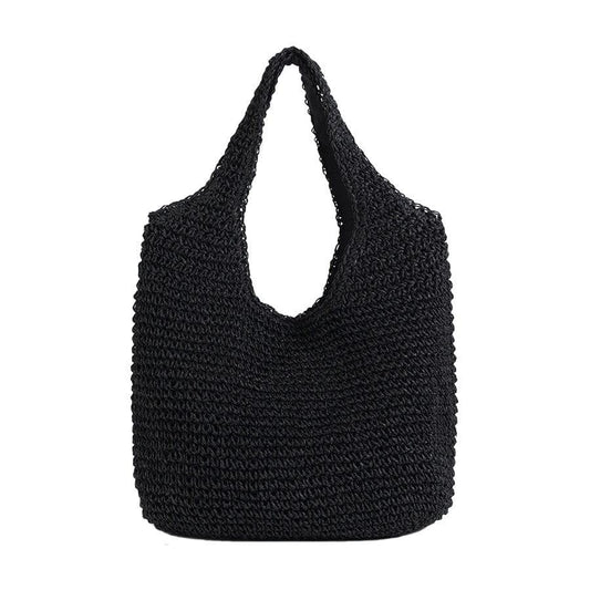 Cabas Paille Noir - Collection Élégance