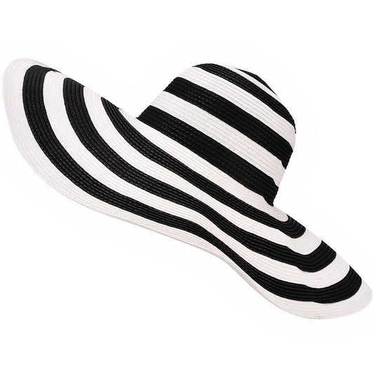 Chapeau de Paille à Rayures Noir et Blanc