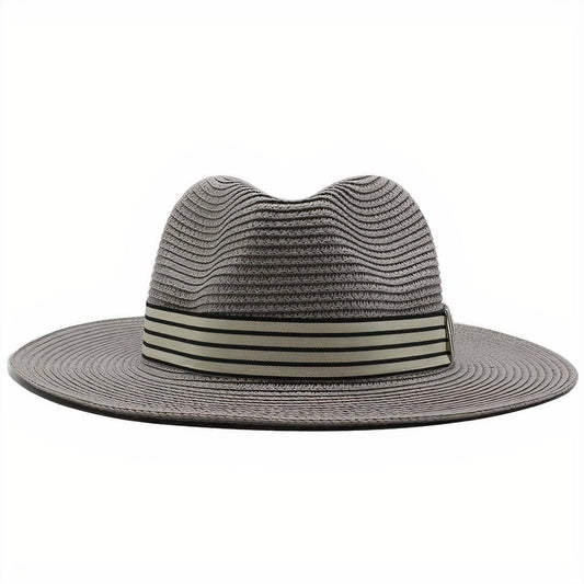 Chapeau de Paille avec Ruban Gris Metallique
