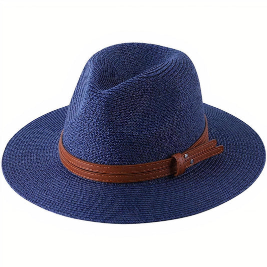 Chapeau de Paille Bleu Homme - Style Élégant M (56-58 cm) *Taille internationale