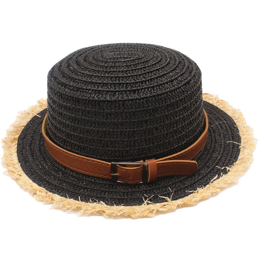 Chapeau de Paille Noir pour Femme - Collection Estivale M (56-58 cm) *Taille Internationale