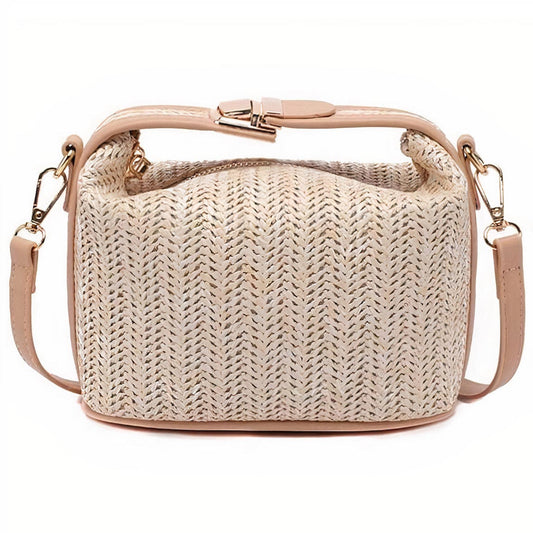 Sac à Main en Paille avec Fermeture Éclair Beige