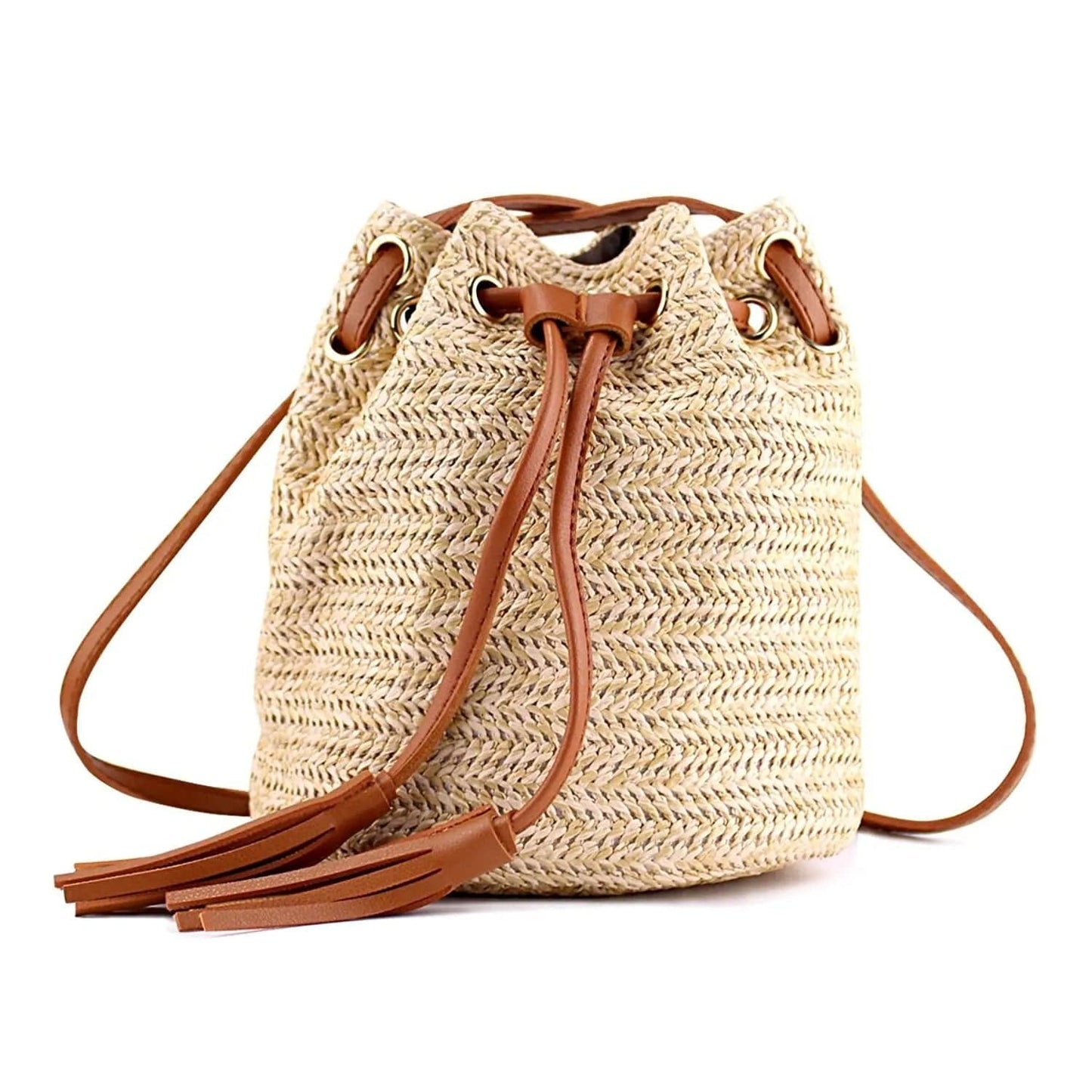 Sac à Main en Paille Tressée Seau